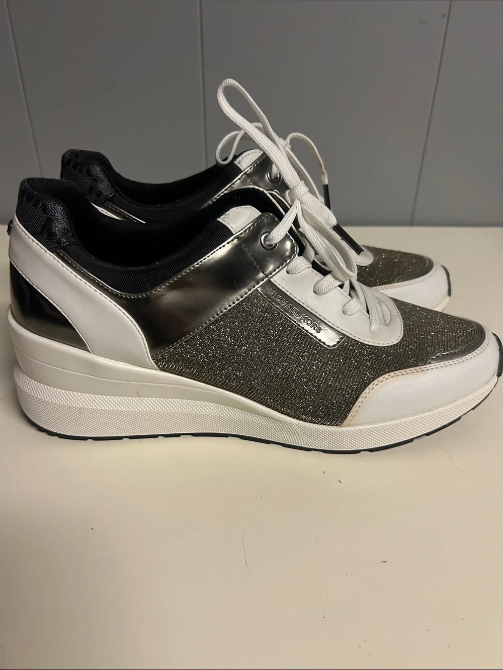 Michael Kors Metallic Olive & White Lace-Up Sneakers